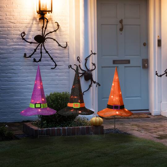 23" Multicolor LED Witch Hat Halloween Garden Stakes